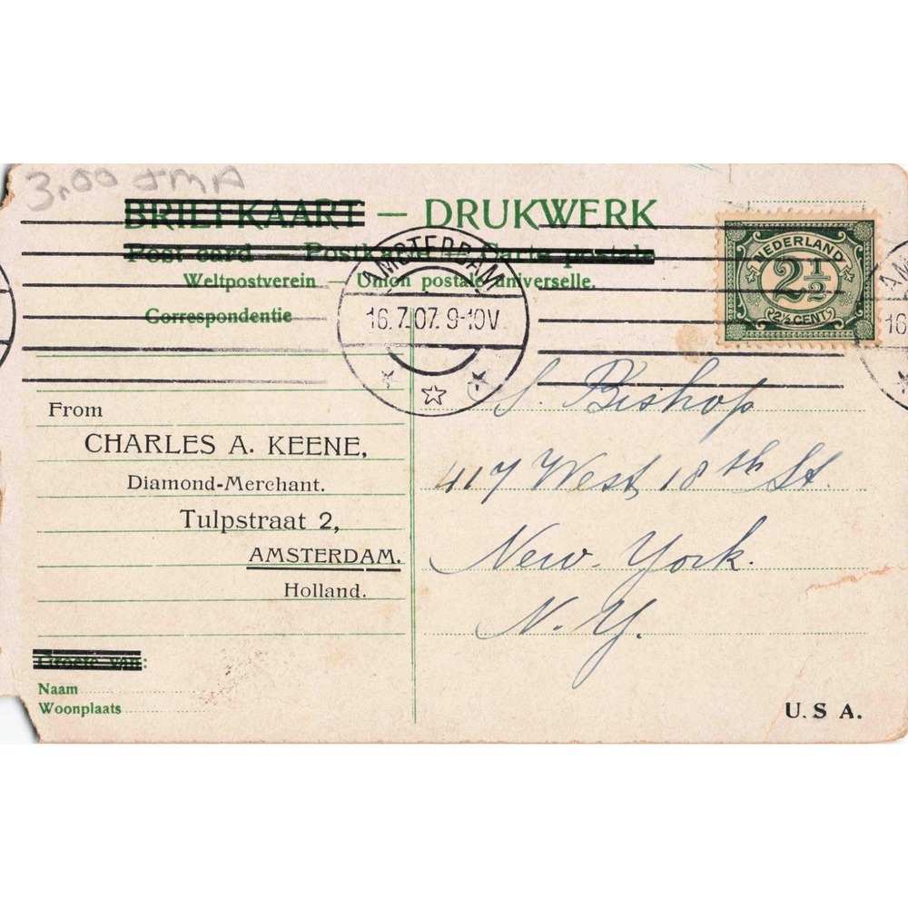Amsterdam Netherlands Dam Square Royal Palace Charles Keene Diamond Ad Postcard - Picture 2 of 2